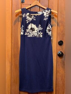 Dress and Jacket - Danny & Nicole Navy and Yellow Floral Midi Dress Suit Set